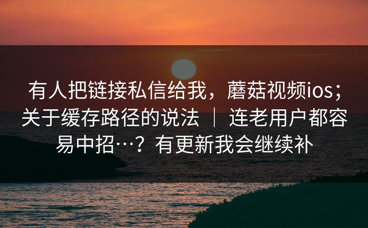 有人把链接私信给我，蘑菇视频ios；关于缓存路径的说法 ｜ 连老用户都容易中招…？有更新我会继续补